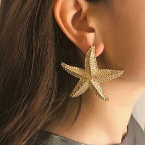 Golden Starfish Earrings for Woman Holiday Party Bohemian Jewelry